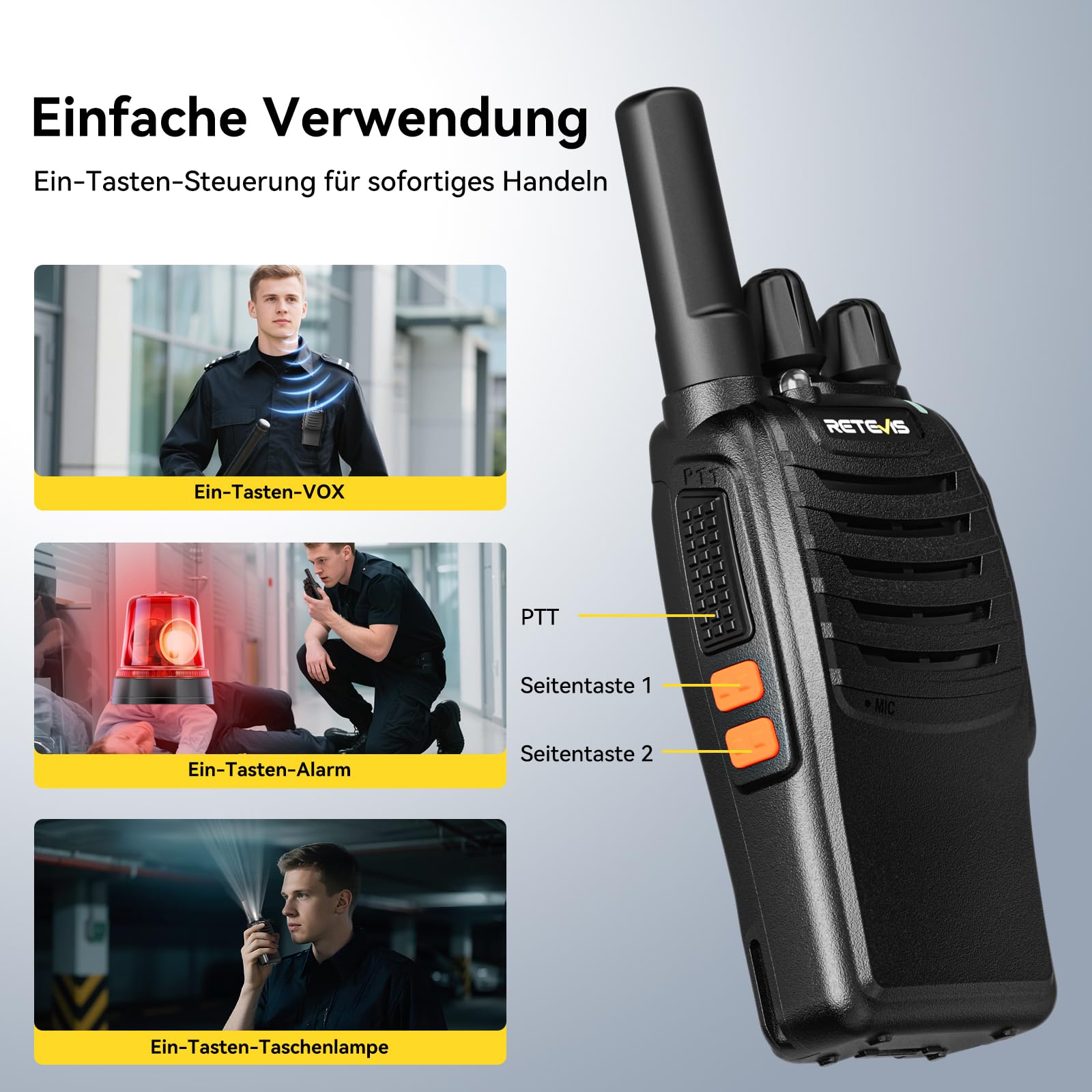 Retevis H777 Walkie Talkie Professionali, Ricetrasmittenti PMR446 con Caricatore a 10 Vie, PMR446 Radio Bidirezionale Senza Licenza, Radio con Cuffia per Commercio e Sicurezza (10 Pezzi, Nero)