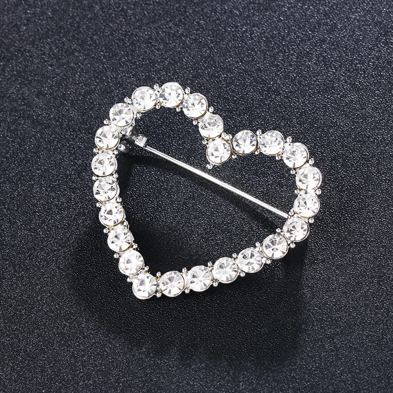 Image of Full Crystal Love Heart Brooch Pin Shining Rhinestone Hallow Heart Lucky Star Lapel Pin Sparkling Heart Pin Dainty Star Brooch Christmas Valentine's Day Gift Women Girls Wedding Party Ceremony Clothes Accessories