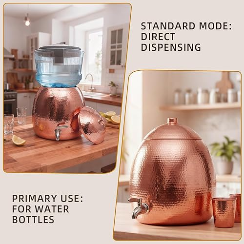 Miniatura 5 de Dispensador de agua de cobre 100% puro martillado a mano de 2.5 galones  Ayurvedicsin recubrimiento artesanal hecho a mano, pulido espejo para uso