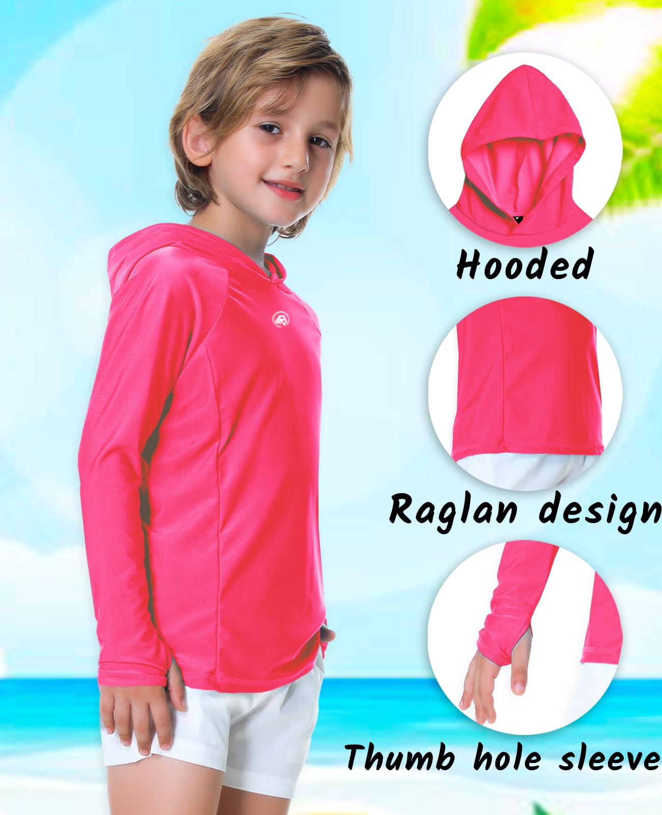 AOBUTE Unisex Kinder Langarm Hoodie Rash Guard Jungen UPF 50+ Badeoberteil mit Daumenloch 3-12 Jahre