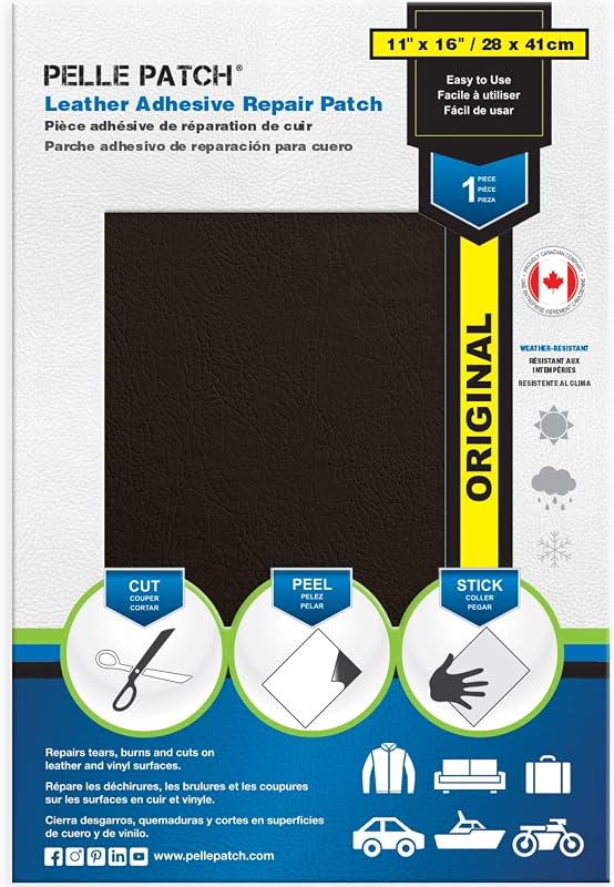 Kit de Reparo para Couro e Vinil Pelle Patch Marrom-Escuro, 27,9 x 40,6 cm