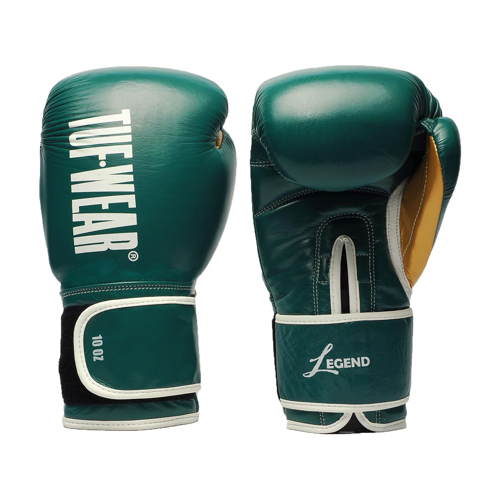 Tuf Wear Legend Leather Hook And Loop Boxing Training Workout MMA Sparring Gloves Adults, 10oz, 12oz, 14oz, 16oz, 18oz, 20oz, Green, TW31278GREEN/