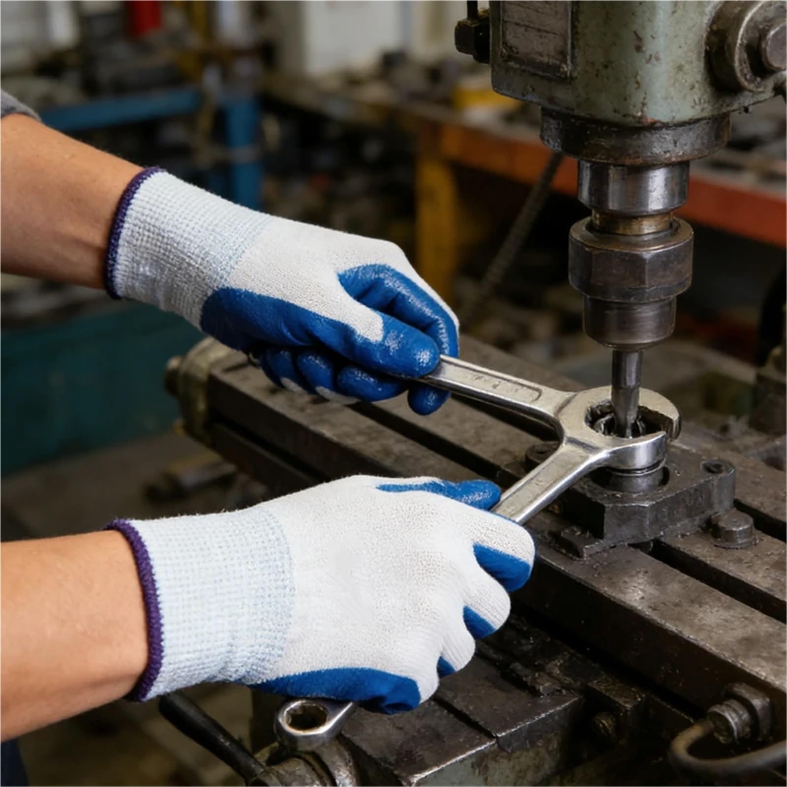 Genérico Compatible con guantes de trabajo de nitrilo azul-blanco resistentes al desgaste