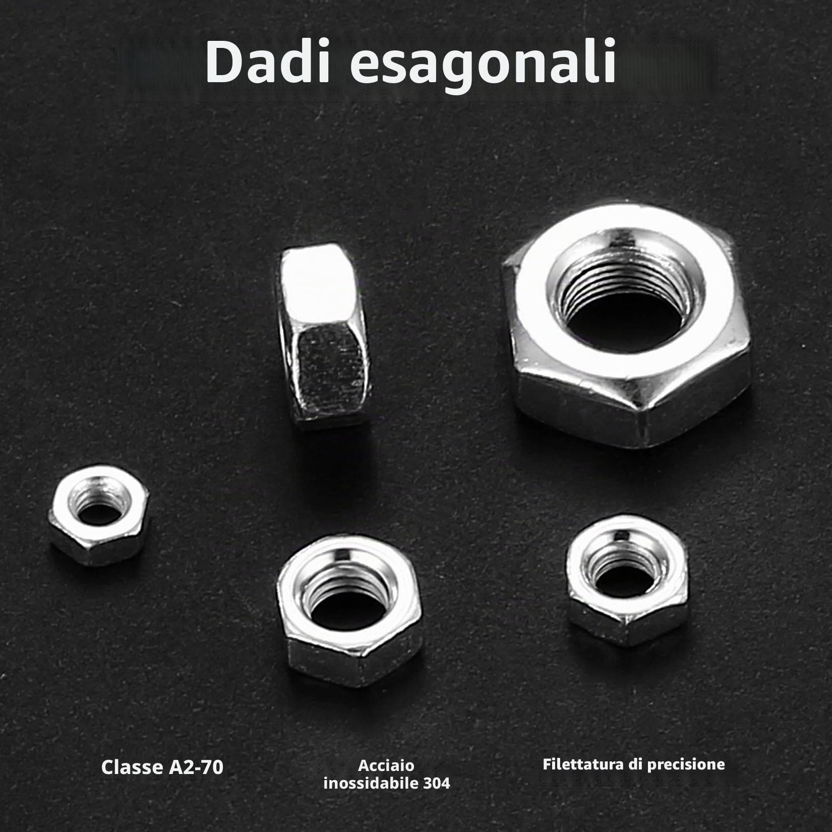 200 Pezzi Dadi Esagonali, Metrici Dadi Autobloccanti, Dadi di Bloccaggio, Dadi in Acciaio inox con Filettatura Standard, Dadi di Fissaggio, Dadi per Bulloni e Viti - M3 M4 M5 M6 M8 Dadi