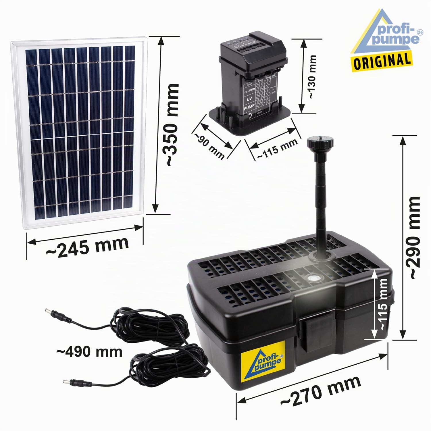 Innovativo filtro solare per laghetto, pompa solare per laghetto, fontana a energia solare, per laghetto da giardino, pannello solare in robusto telaio in alluminio (Solar Aqua-Vital 9-UV-C)