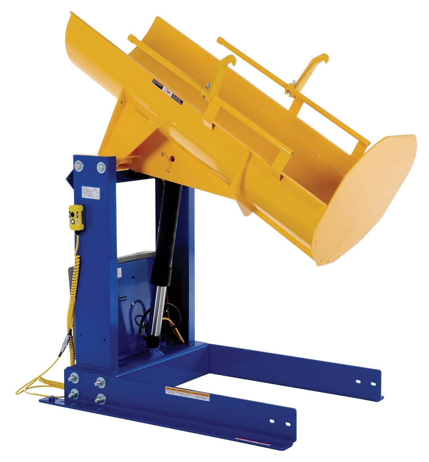 Vestil HDD-36-7-S Steel Stationary Hydraulic Drum Dumper 36 In. Dump Height 750 Lb. Capacity Blue / Yellow