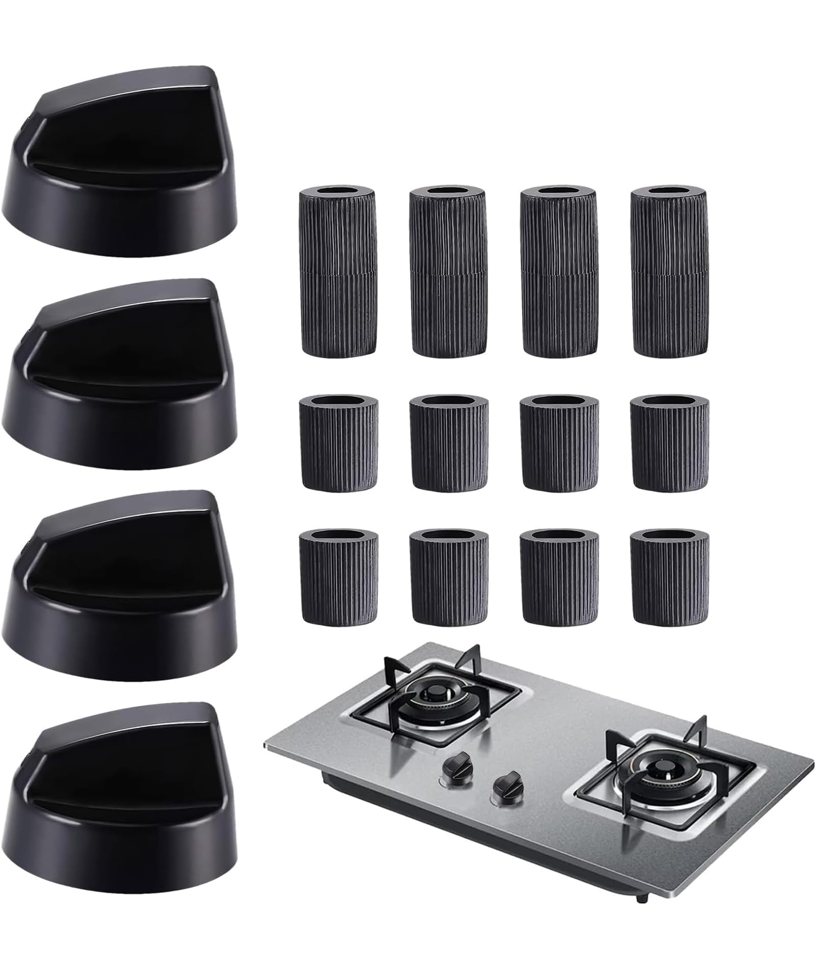 16PCS Gas Stove Knob, Oven Knobs, Stove Knobs, 4 Stove Control Knobs with 12 Oven Knobs, Universal Replacement Parts for Kitchen Gas Stoves and Ovens, Black Color Design, Easy to Install and Use-image-5