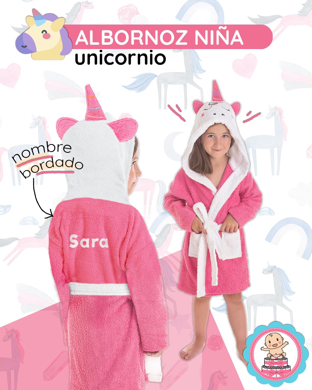 Albornoz Infantil Personalizado con Nombre Bordado – 100% Algodón con Capucha – Bata de Baño para Niños y Niñas – Regalo Original para Cumpleaños y ocasiones especiales. Piscina y Playa. REGALOS TPMAS