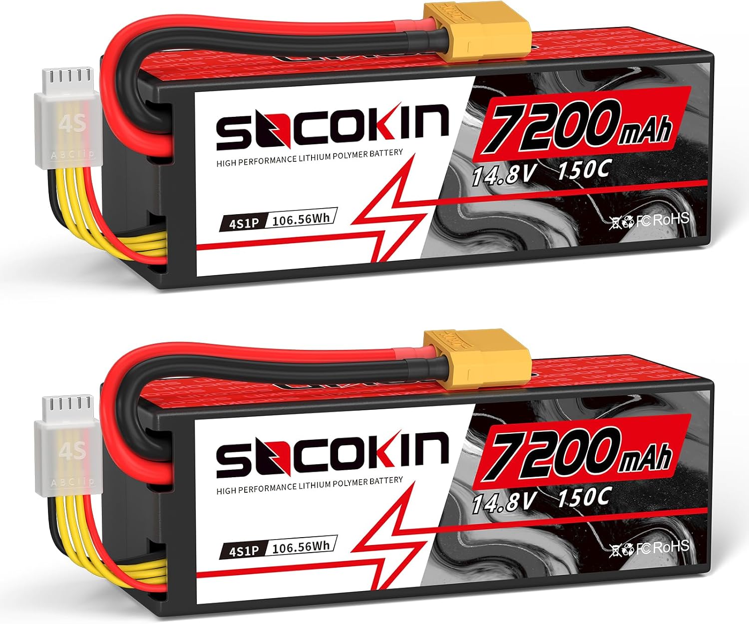4S Lipo Battery 14.8V 7200mAh 150C Lipo Battery with XT90 Connector Plug Hard Case for RC Car RC Boat RC Racing Truck Helicopter Airplane 2 Pack