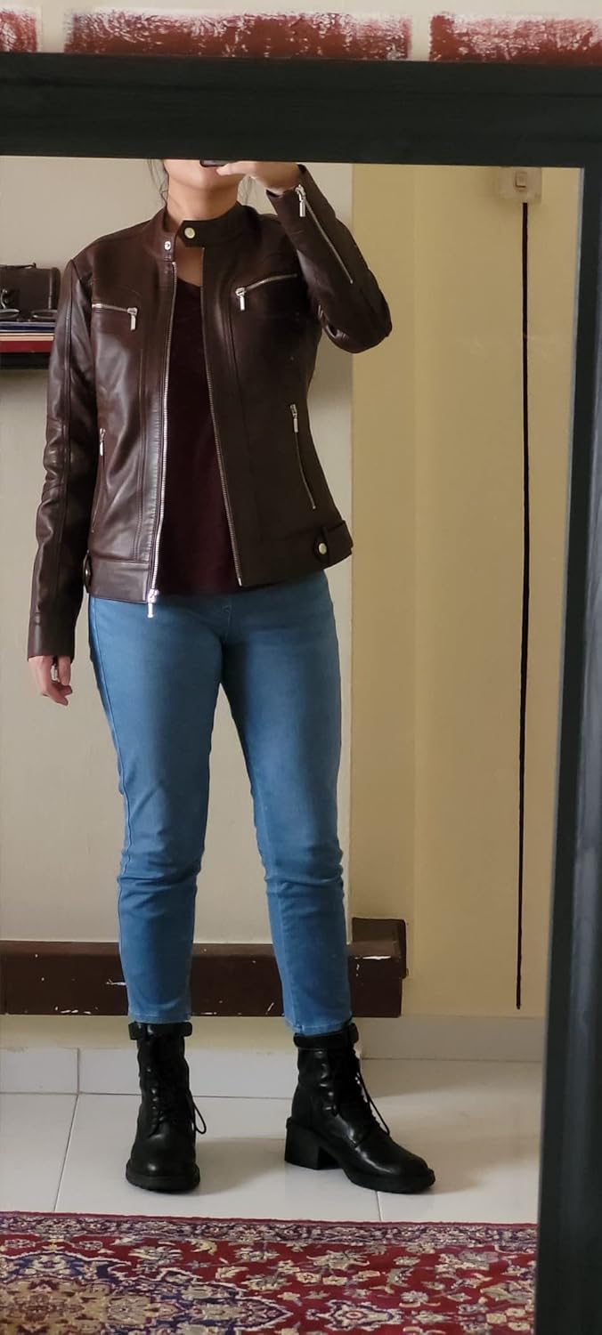 Women's Lambskin Leather Jacket – Genuine Leather, Slim Fit Zip-Up Coat, Outerwear Jacket - Image 5