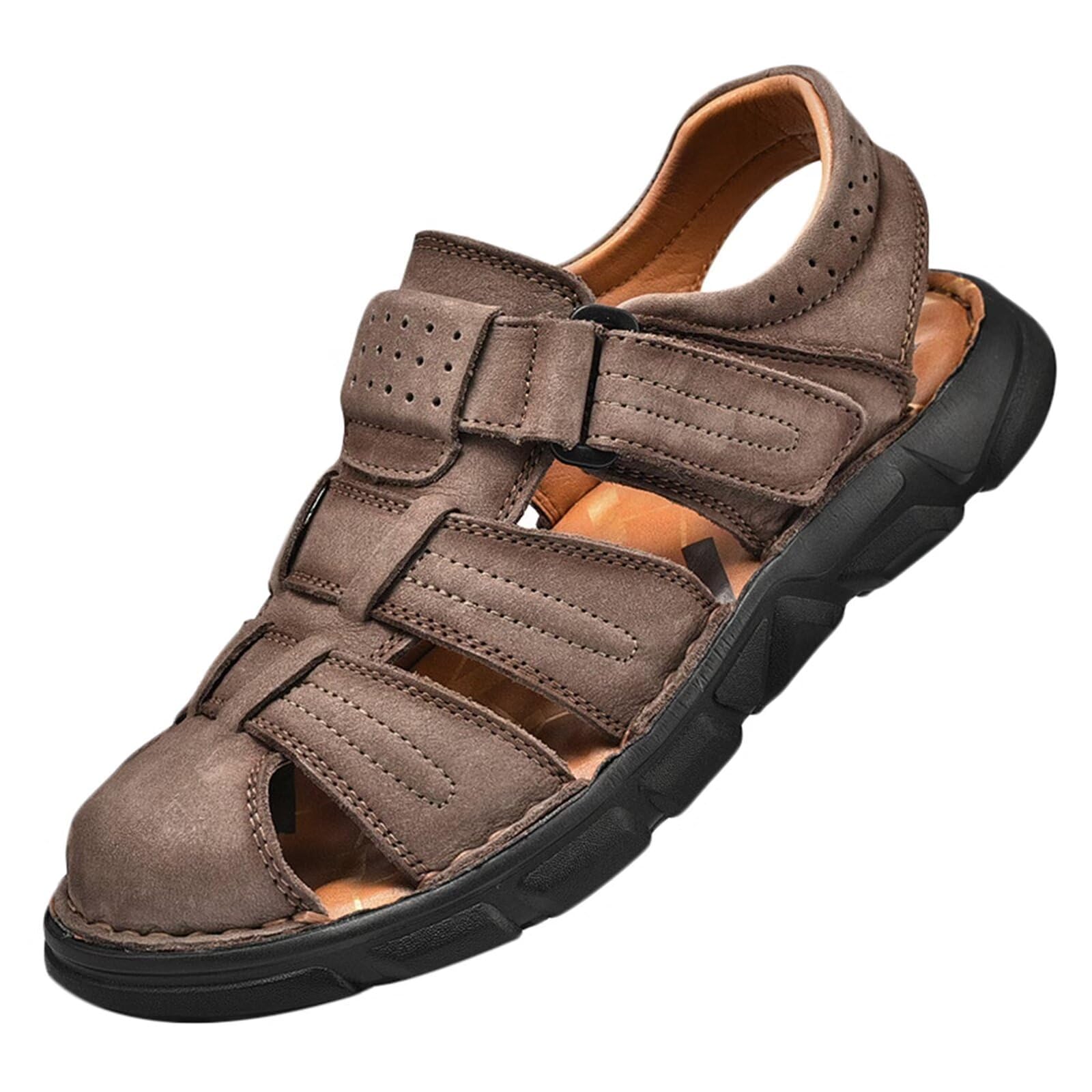 Rivccku Sandalias de Cuero con punta cerrada para hombre,Sandalias deportivas al aire libre 38-48