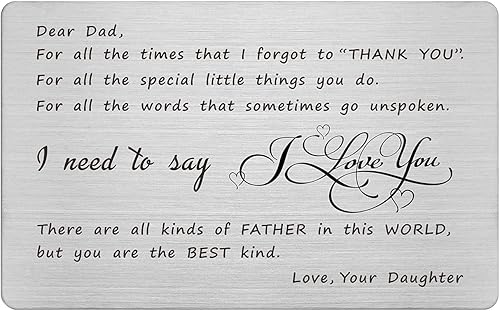 Miniatura 8 de FALOGIJE Tarjeta de felicitación grabada con texto en inglés "Thank You Dad I Love You", tarjeta de cumpleaños para papá, día del padre, Navidad