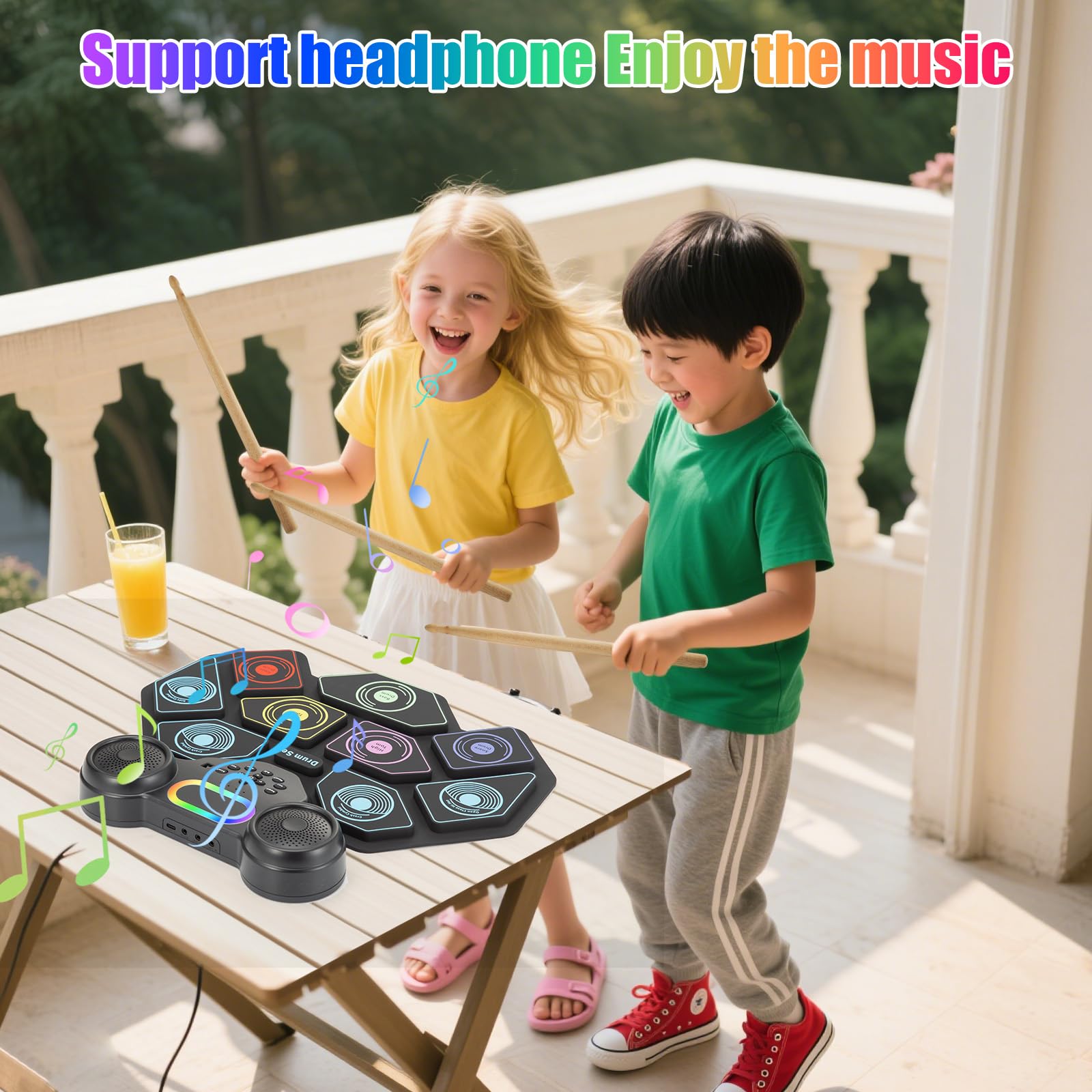 Photo 1 of **PARTS ONLY***2025 Upgrade Electronic Drum Set 9-Pad Roll-Up – Portable Silicone Drum Kit with 2 Pedals, Built-in Speakers, MIDI & Headphone Jack – Ideal for Practice & Travel (Stripe pattern)