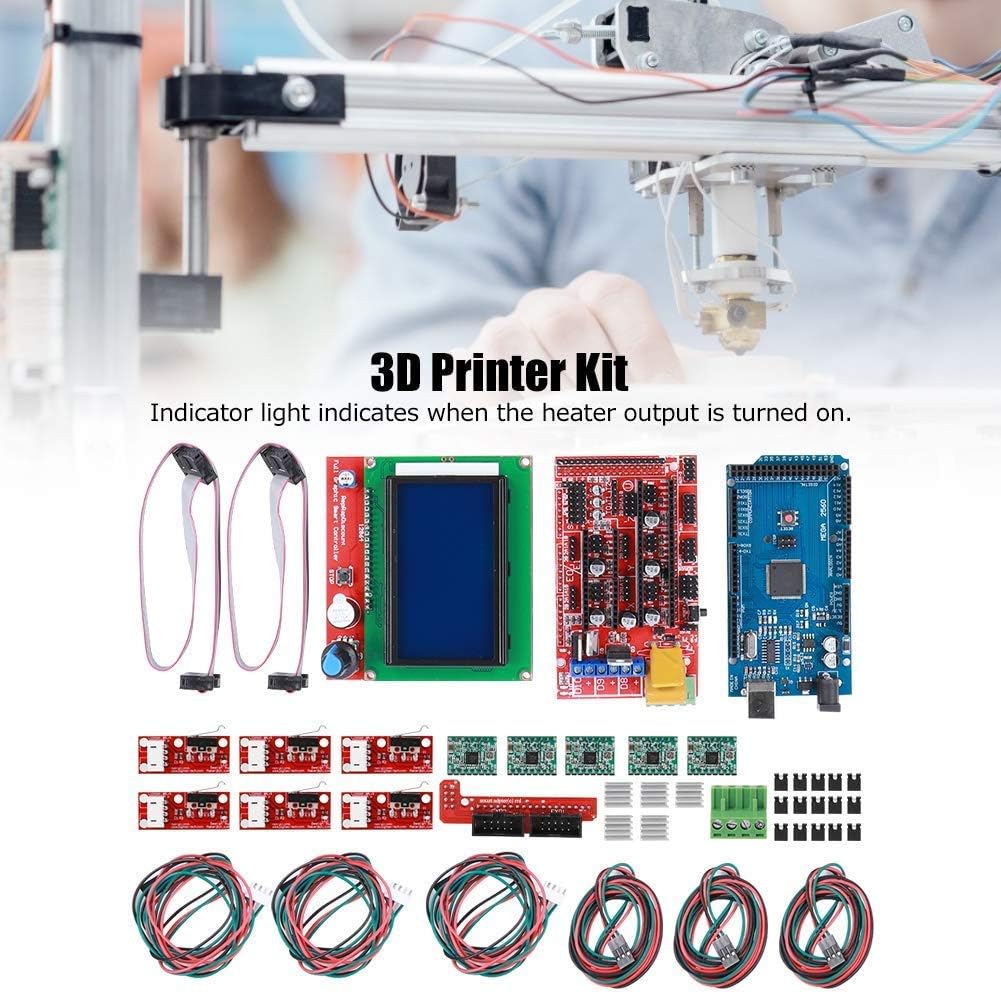 3D Druckerkit RAMPS 1.4 + für Mega 2560 CH340 + 12864 Controller + A4988 Spanplatten Teile, 3D Druckerzubehör Passend für Reprap Drucker