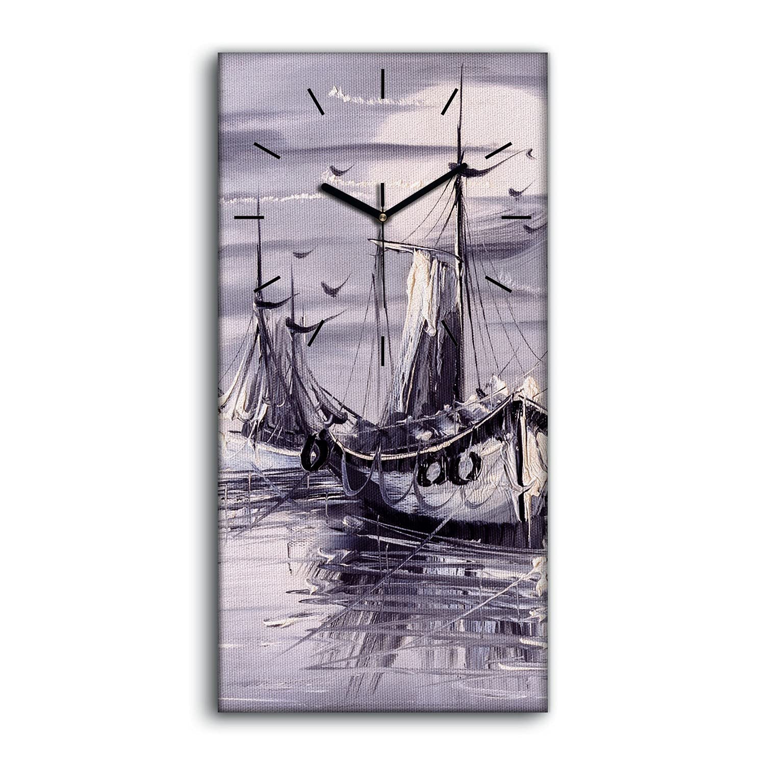 Horloge sur toile art moderne avec aiguilles noires 30x60 cm