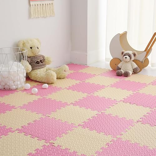 Tamiplay Tapete de juego de espuma de 16 azulejos 04 pulgadas de grosor entrelazadas con colores sólidos tapete de juego cuadrado para bebé tapete