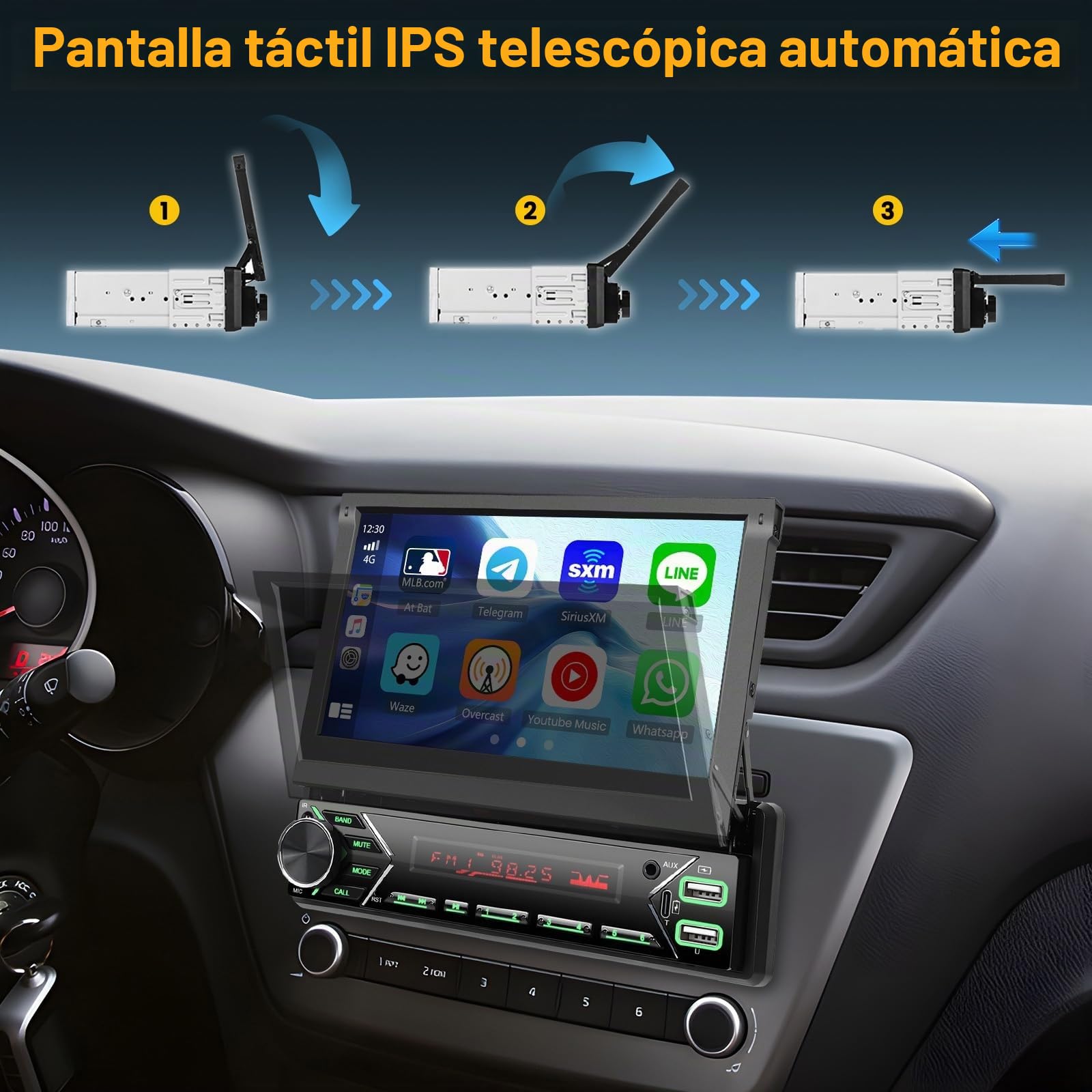 Hikity 1 DIN FM Dab/Dab+ Autorradio con Wireless Carplay Android Auto | HD 7 Pulgadas con Bluetooth Retroiluminación Multicolor Cámara de Marcha Atrás Grabador de Vídeo Digital EQ USB AUX