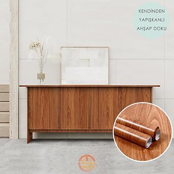 TechnoSmart 60cm×100cm Kendinden Yapışkanlı Ahşap Görünümlü Kaplama Kağıdı Mutfak Dolap Masa Duvar Kahverengi