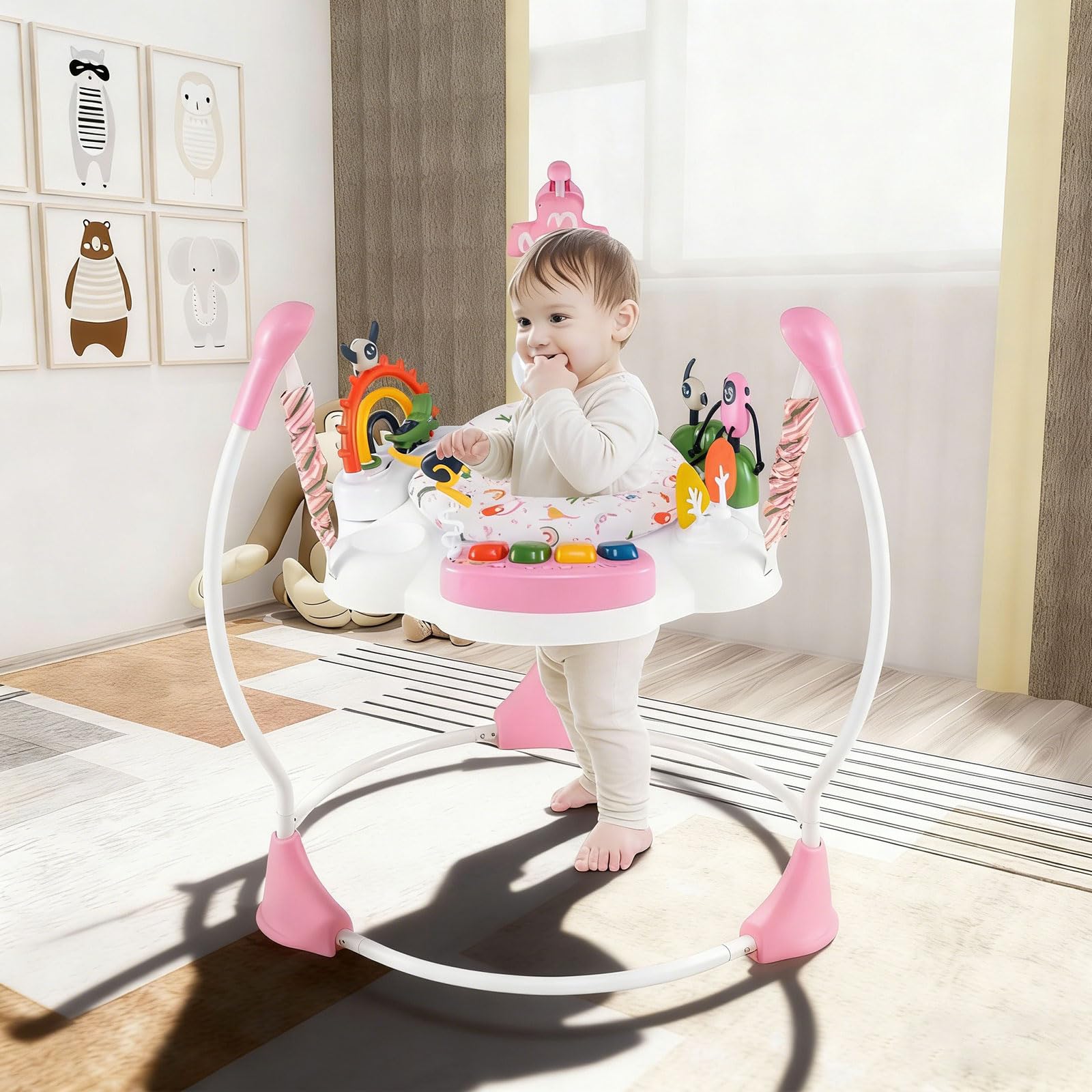 LIFEZEAL Trotteur pour Bébé, Trotteur en 3 Hauteurs Réglables avec 6 Jouets Interactifs, Lumières et Musique et Table de Jeu Rotative, Marcheur pour 6+ Mois Bébé (Rose)