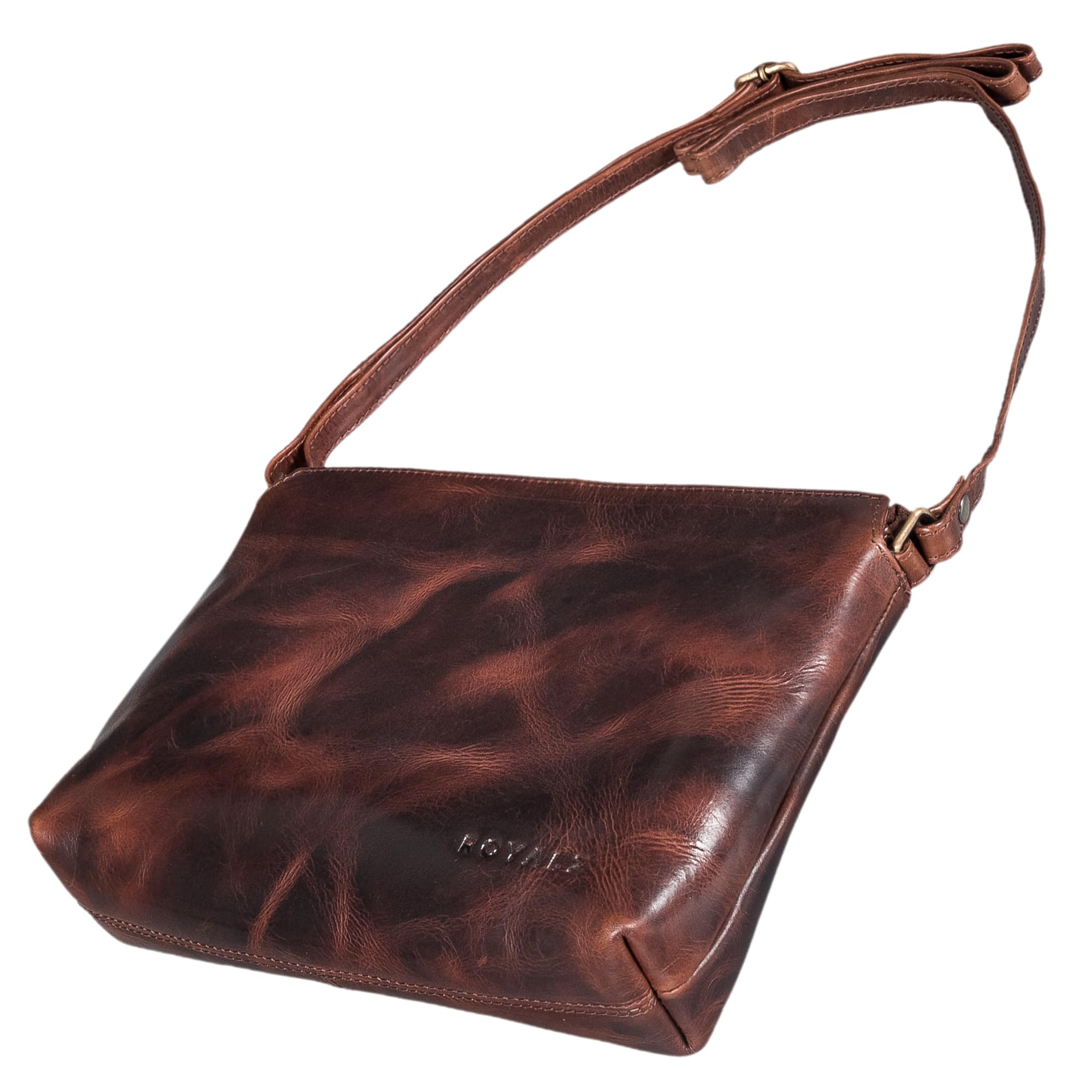 ROYALZ "Wyoming Klassische Handtasche Damen klein Leder Abendtasche im Vintage Look elegant Ledertasche Echtleder Umhängetasche Schultertasche;Farbe:Schwarz