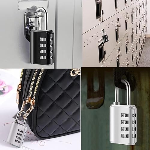 Miniatura 6 de Paquete de 2 candados combinados, candado reiniciable de 4 dígitos con llaves, cerradura combinada para escuela, casillero de gimnasio, casillero de