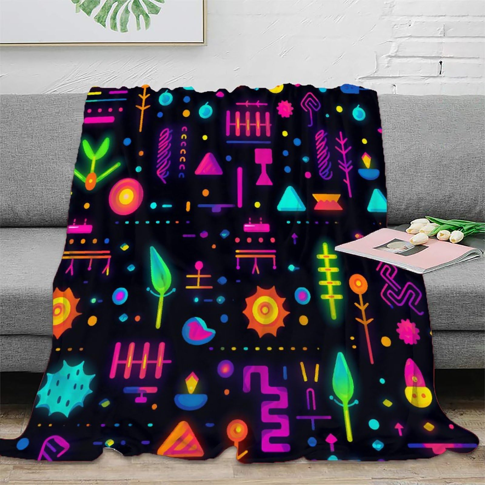 Luci al neon Coperta Di Flanella Stampa 3D Peluche Coperte Microfibra Caldo Morbida Per Bambini Adulti Coperta Termica ，per Divano Letto Tutte Le Stagioni 80x90inch(200x230cm)