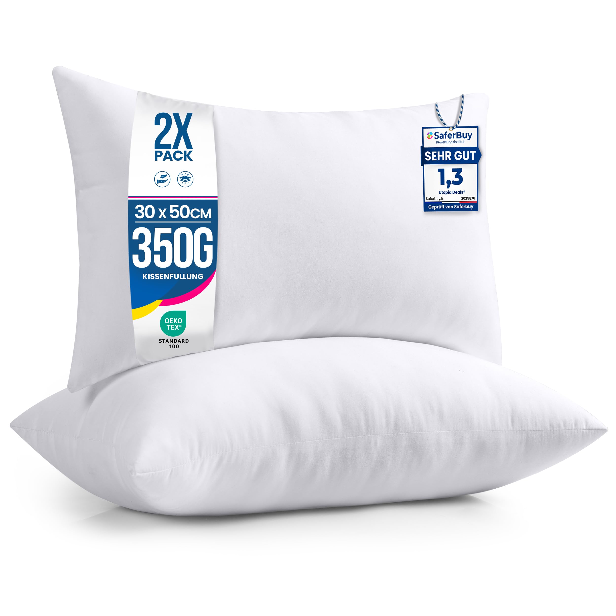 Utopia Bedding 2er Set Kissenfüllung 30 x 50 cm, Innenkissen Füllkissen Kopfkissen Sofakissen (Weiß)