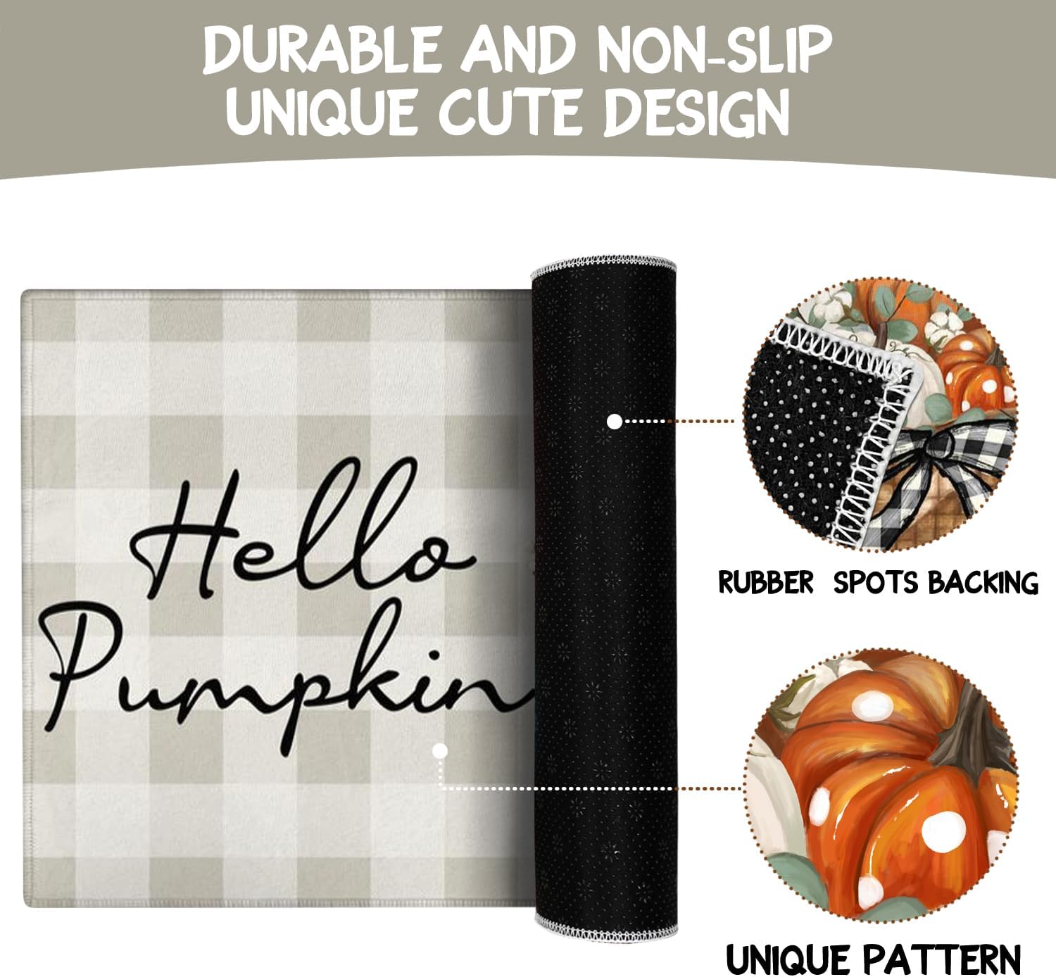 Fall Thanksgiving Pumpkin Kitchen Rugs Set of 2,Eucalyptus Buffalo Plaid Farmhouse Floor Mats and Rugs Non Skid Washable for Kitchen Home Decor (Light Orange Dot 17"x47"+17"x30")