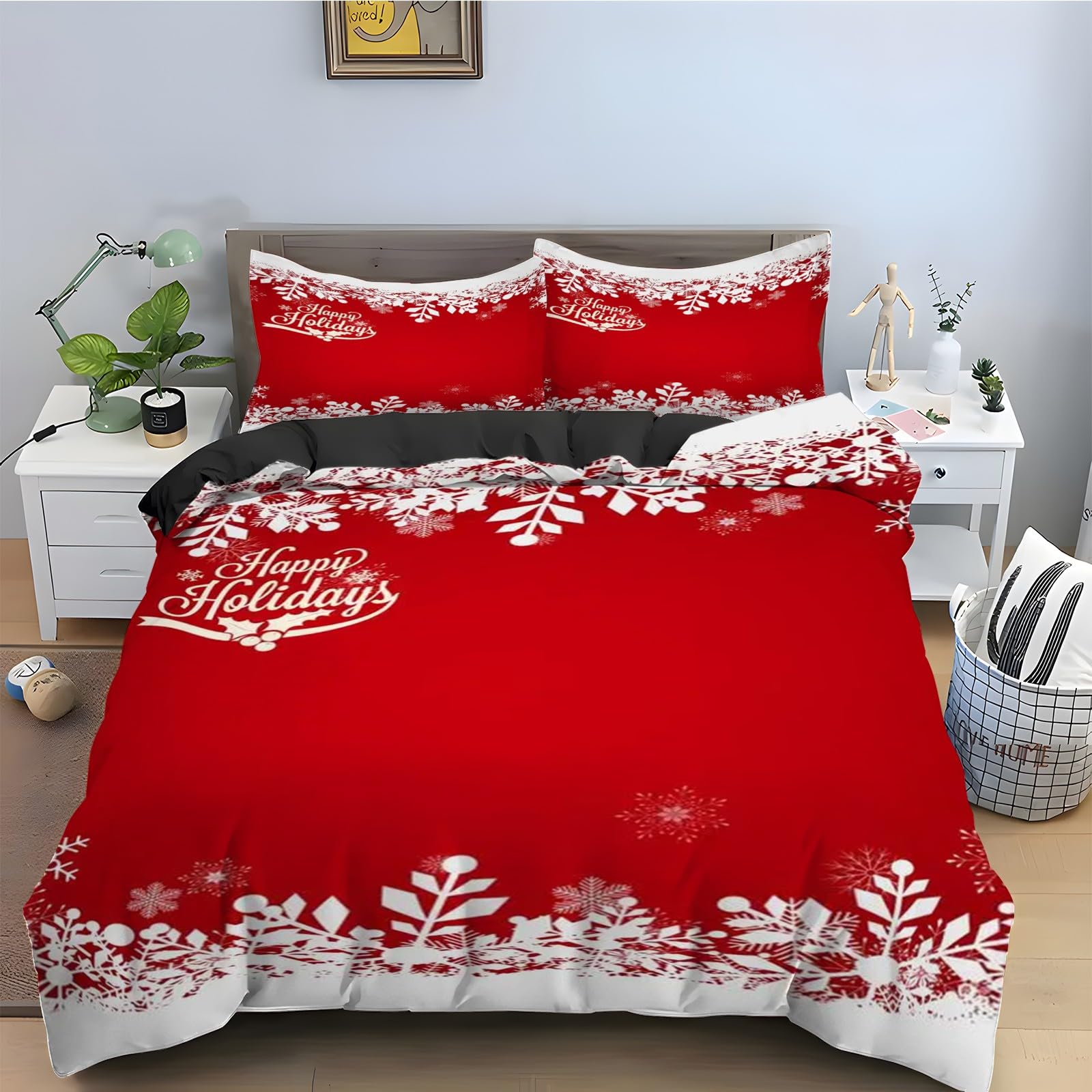 Housse de Couette 160x200 Flocon De Neige en Microfibre Douce Finition Premium