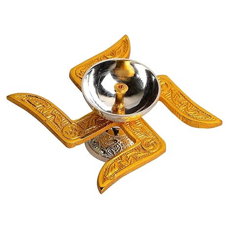 AC ANAND CRAFTS Swastik Akhand Diya for Puja with Gift Box, Gold & White Akhand Diyas Pooja Room Decoration, Return Gift & House Warming Gift