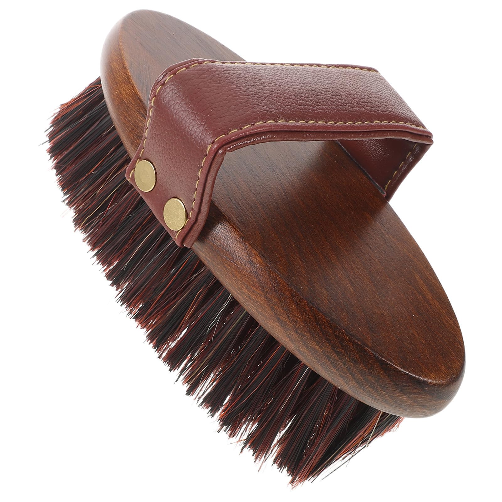 Cepillo para Caballo con Mango Ergonómico de Madera y Fibras Mixtas, Cepillo Ovalado para Limpieza Diaria y Cuidado Suave del Pelaje Equino
