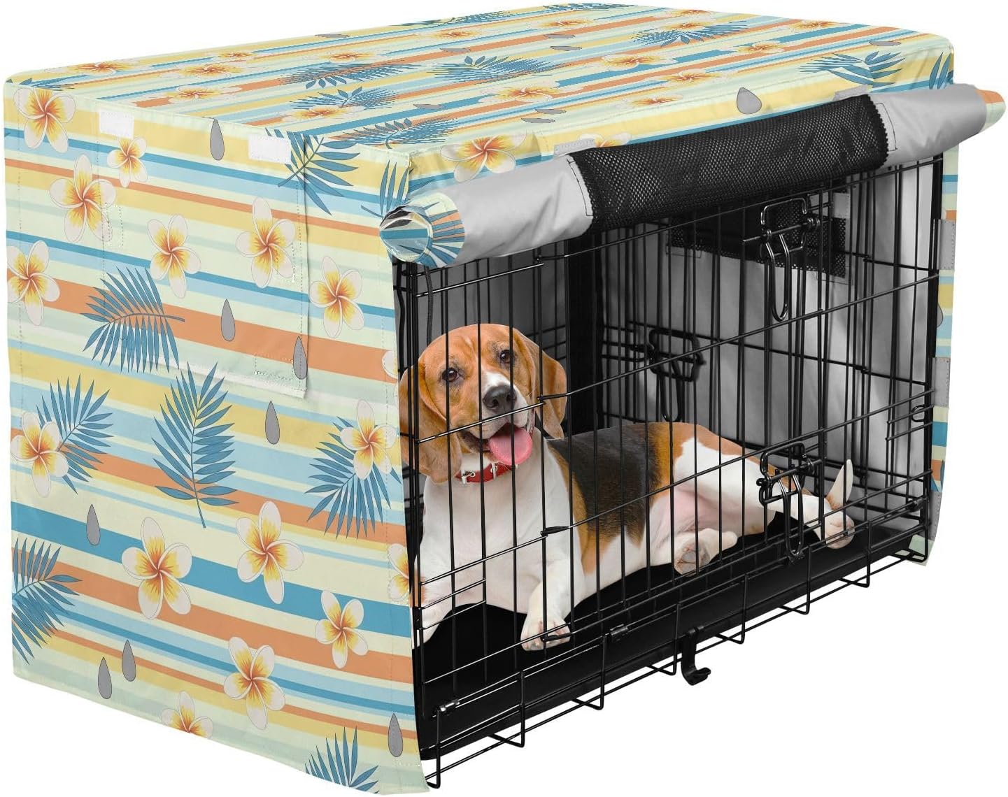 Tropical Flowers Dog Crate Cover 600D Oxford Pet Kennel Cover with Mesh Window for Dog Cages, Windproof Waterproof Machine Washable, 42"x28"x30"