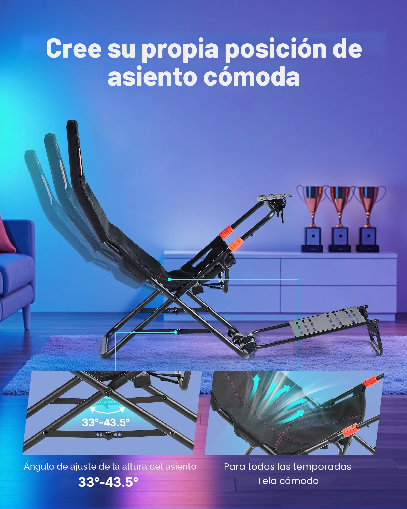 VEVOR Soporte Portátil para Volante de Carreras, Plegable y Ajustable, Soporte de Volante, Ajuste del Ángulo, Compatible con Logitech G923/G920/G29, Thrustmaster T248P, Fanatec, Hori, Mad Catz, Negro