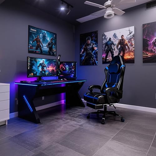 Miniatura 2 de Silla de juegos con cojín de resorte de bolsillo y reposapiés, silla ergonómica para computadora para adultos, silla de juego de piel sintética