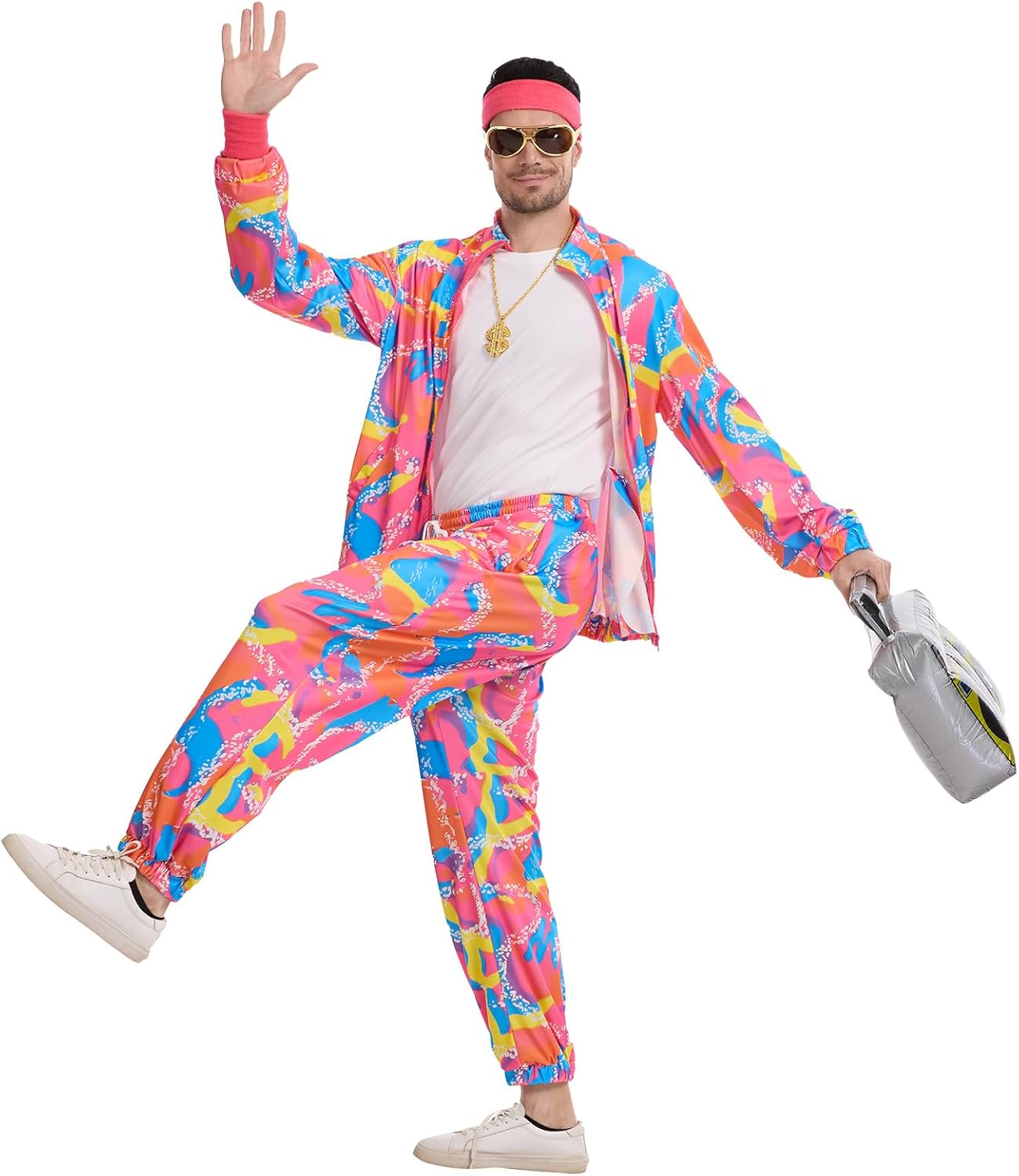 ZOKJFDK 80s Men Workout Costume Halloween Cosplay Couples Outfits 80s 90s Workout Costume Outfit Set for Adult Men