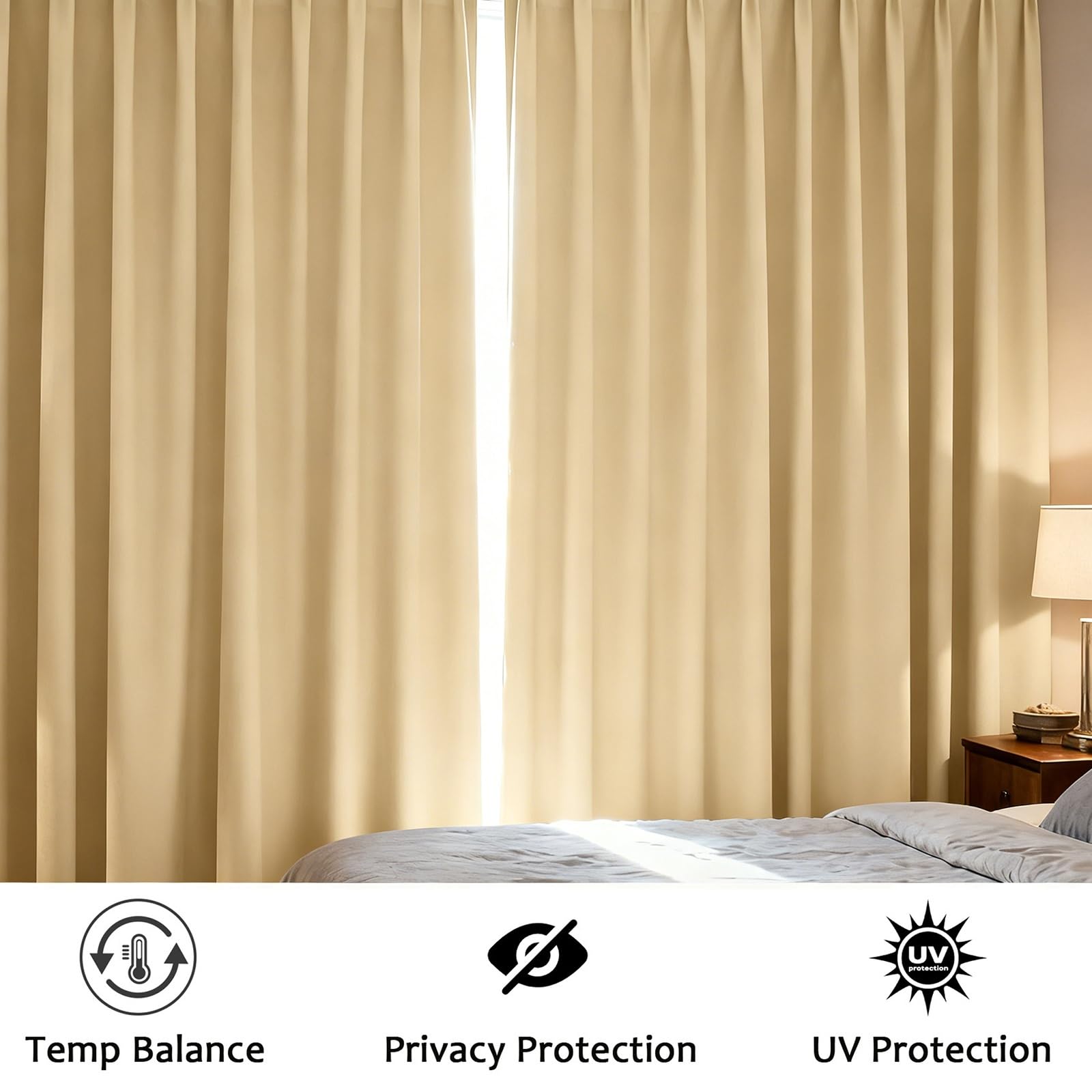 Rideau Occultant 160 x 250 cm Doux, Thermique Isolant, Isolant Thermique, Anti Froid, Bloquer Lumiere, Anti UV Opaque Rideaux pour Salon Chambre Cuisine Dressing, Beige