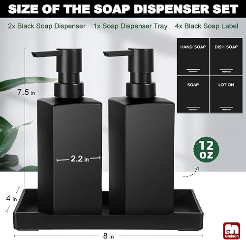 Miniatura 2 de GMISUN - Juego de dispensador de jabón de cocina, dispensador de jabón para manos y platos, dispensador de jabón negro con bandeja, dispensador de