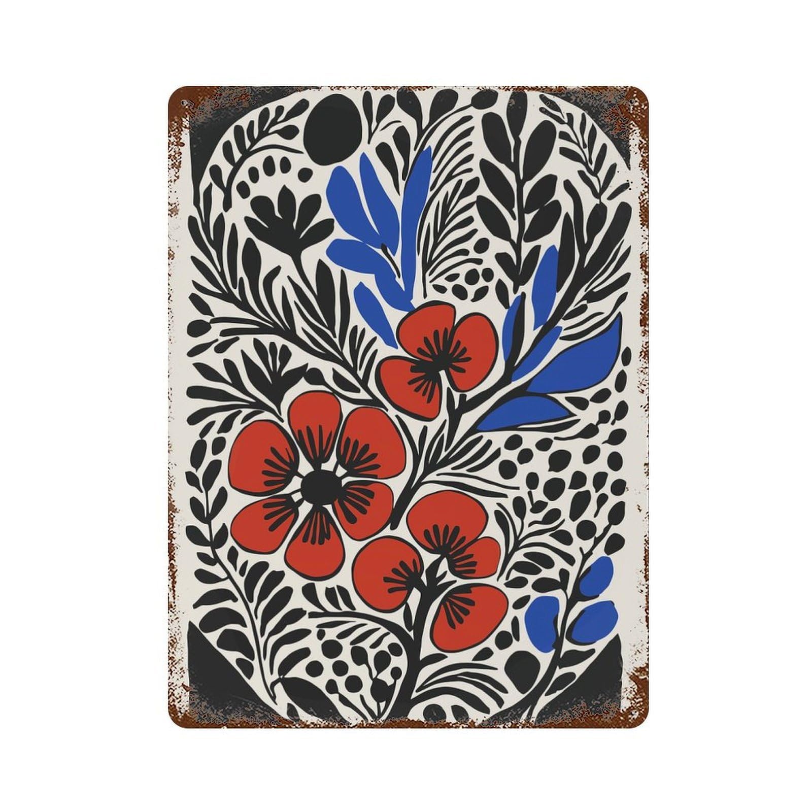 Floral Illustration Rust Effect Tin Sign 15.7"x11.8", Industrial Home Decor for Garage, Pub Or Kitchen