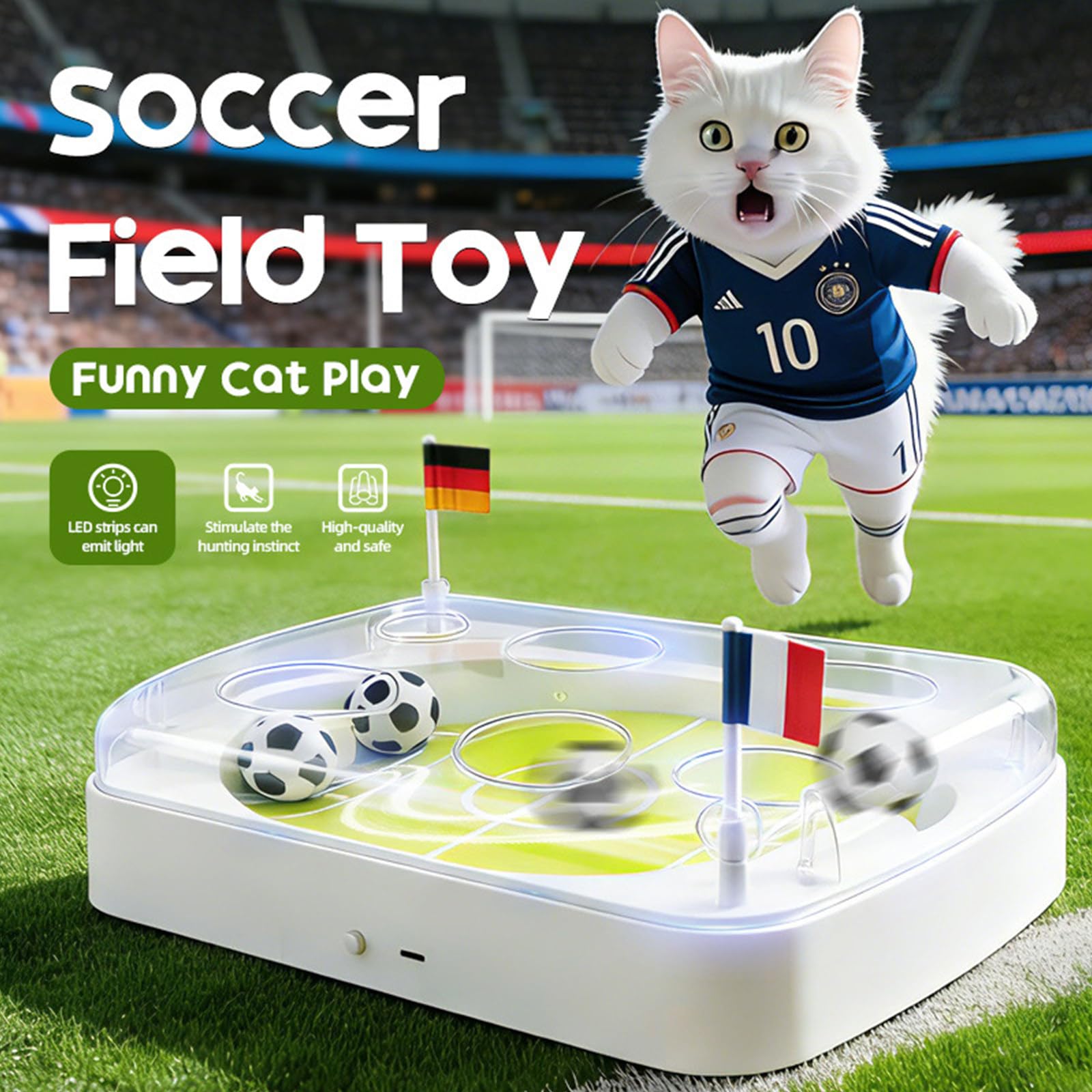 Scatola Puzzle Giocattolo per Gatti, Giocattolo Interattivo Campo da Calcio Intelligente, Palla Giocattolo per Arricchimento del Gatto Attivata dal Movimento Palline Erba Gatta, Ricaricabile