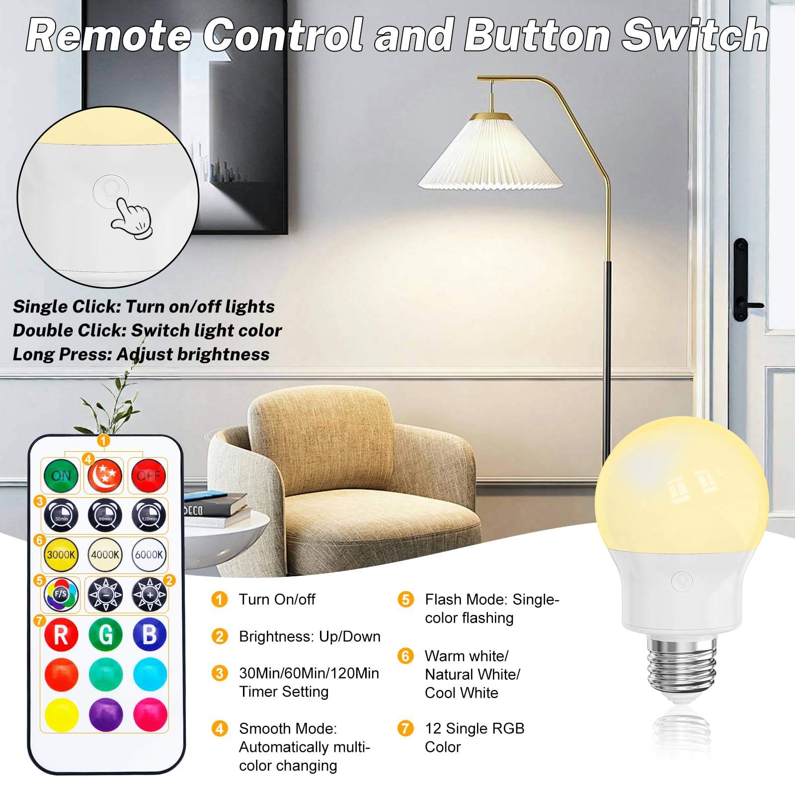 Rechargeable Emergency Light Bulbs With Remote - 12W LED Smart Bulbs With Battery Backup For Power Outages