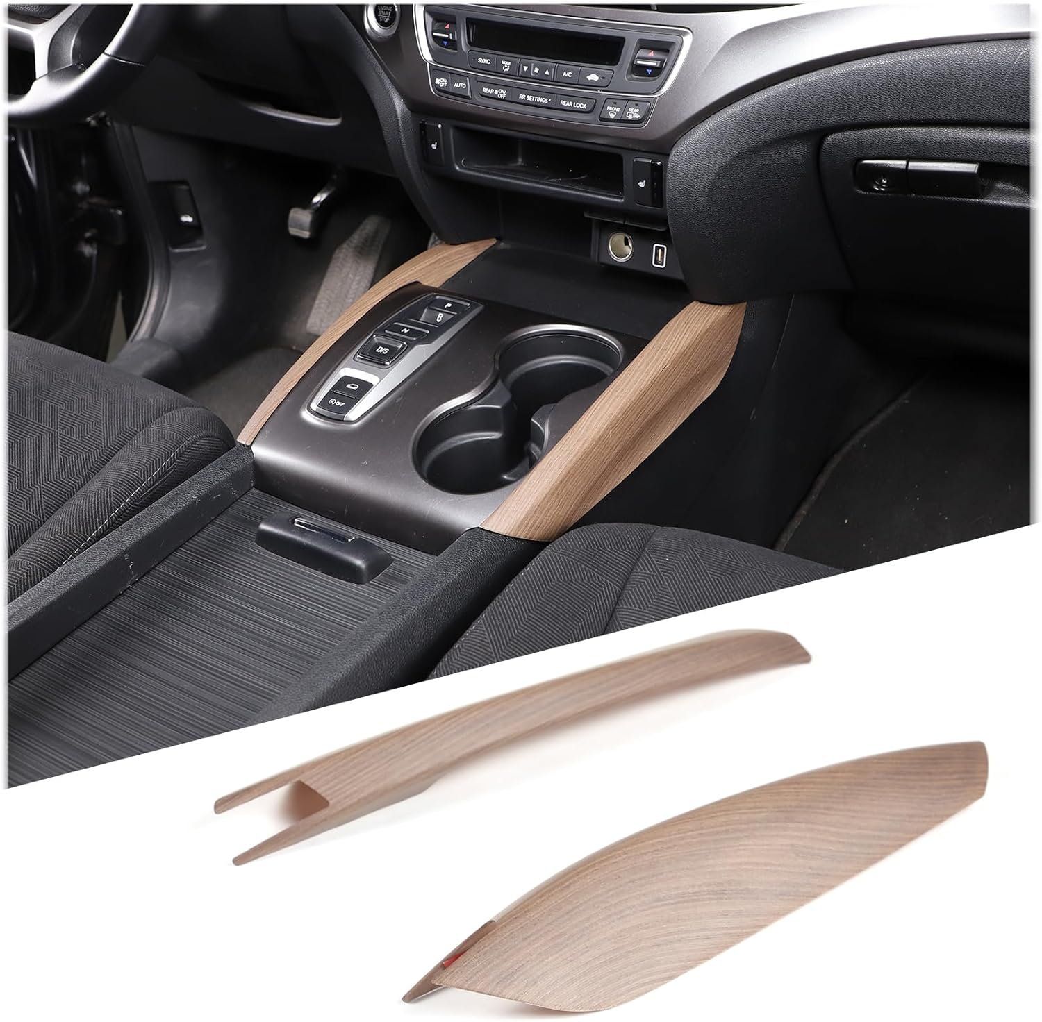 Gear Shift Side Trim for Honda Pilot 2016-2022/ Ridgeline 2020-2023/ Passport 2019-2023 Accessories, ABS Center Console Gear Shift Side Panel Cover 2Pcs (Pear Wood Grain)