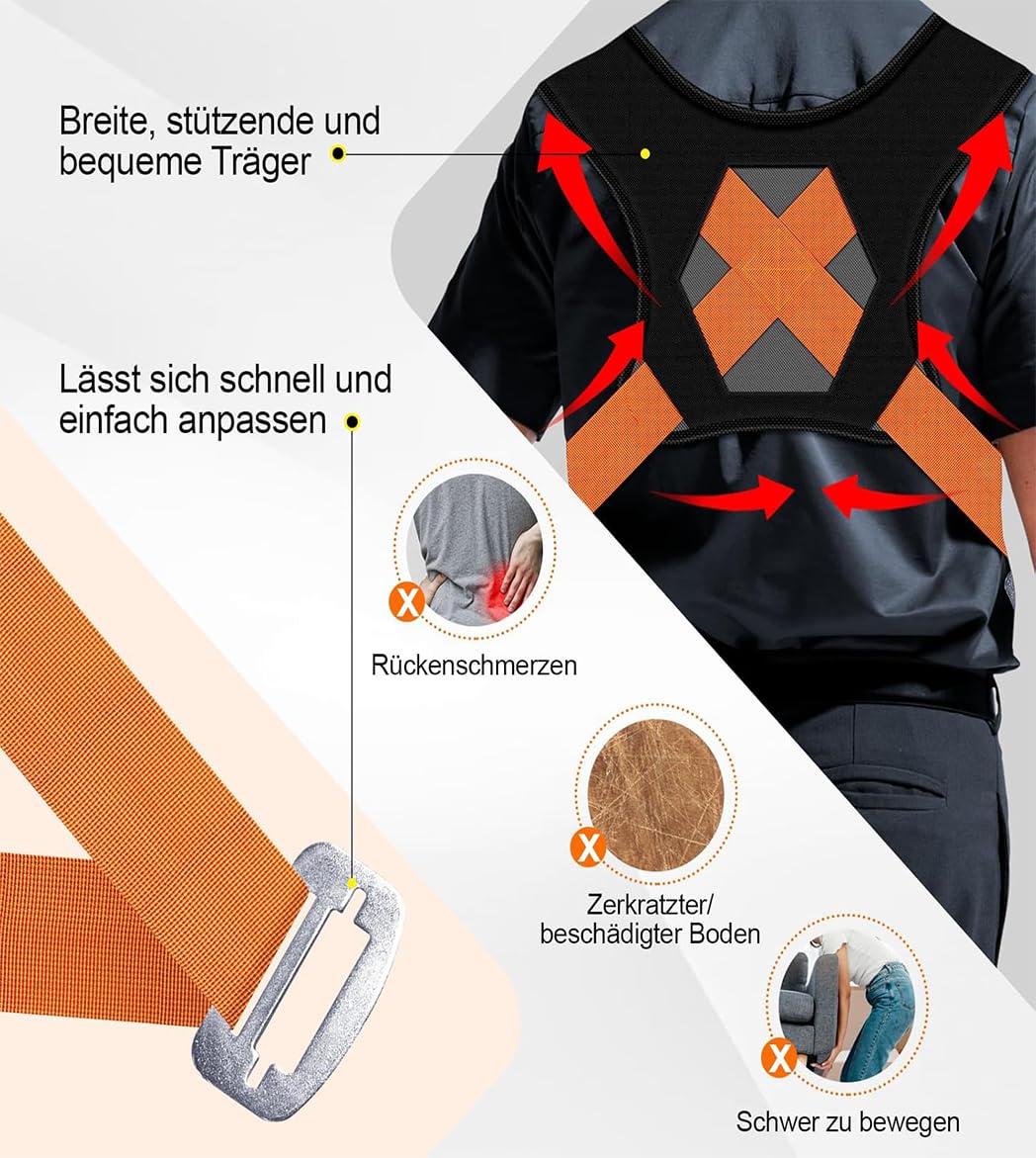 4 Stück Tragegurte Umzug kit, Mehrzweck Umzugshilfe Möbeltragegurte Tragegurte Umzug 2 Personen Umzugshelfer mit Schwamm-Weste Tragehilfe Hebegurt Umzugshelfer Geeignet für Mobile Möbel