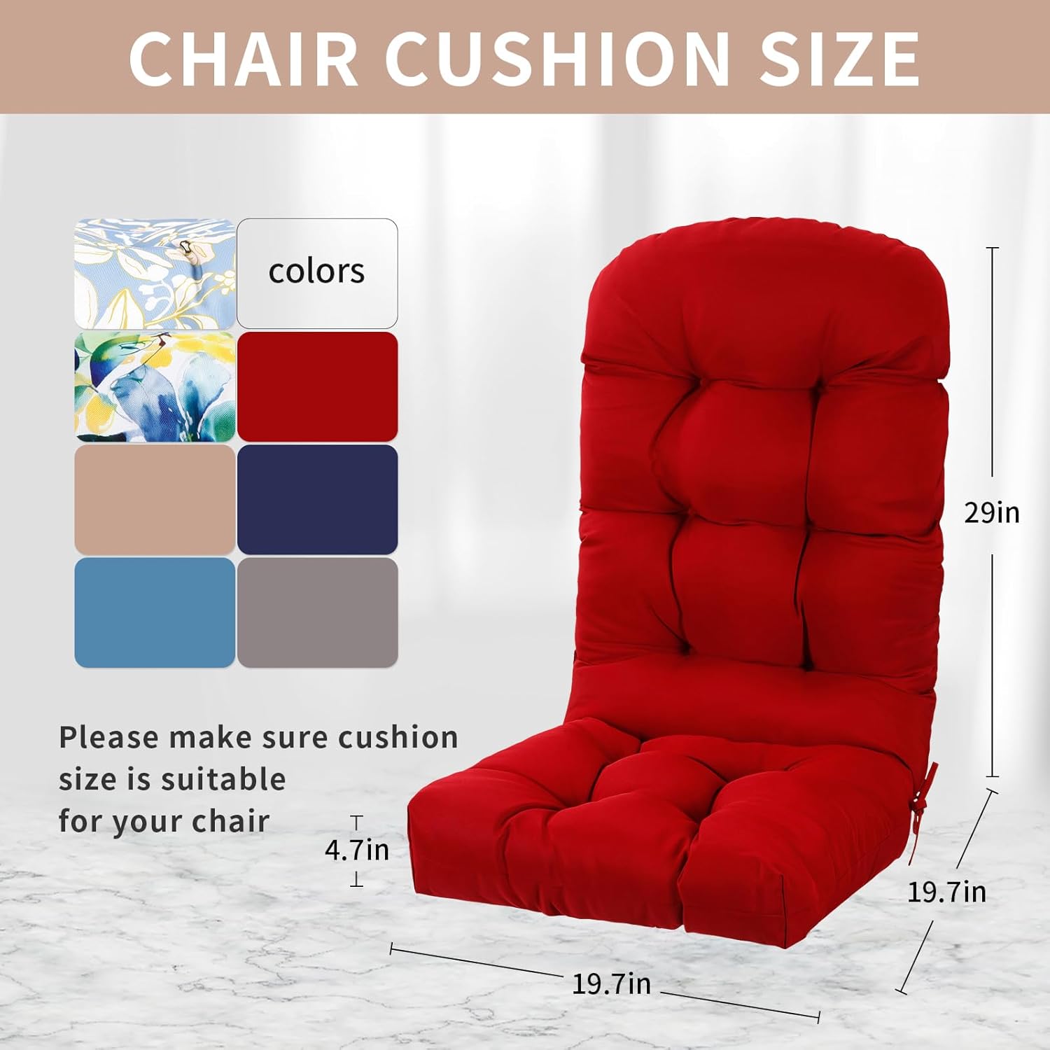 adirondack chair cushions set of 2, high back patio chair cushions 48 x 19.7 x 4.7 inch, indoor/outdoor thickened rocking chair cushion, fade-resistant & waterproof (wine red) set of 2 wine red