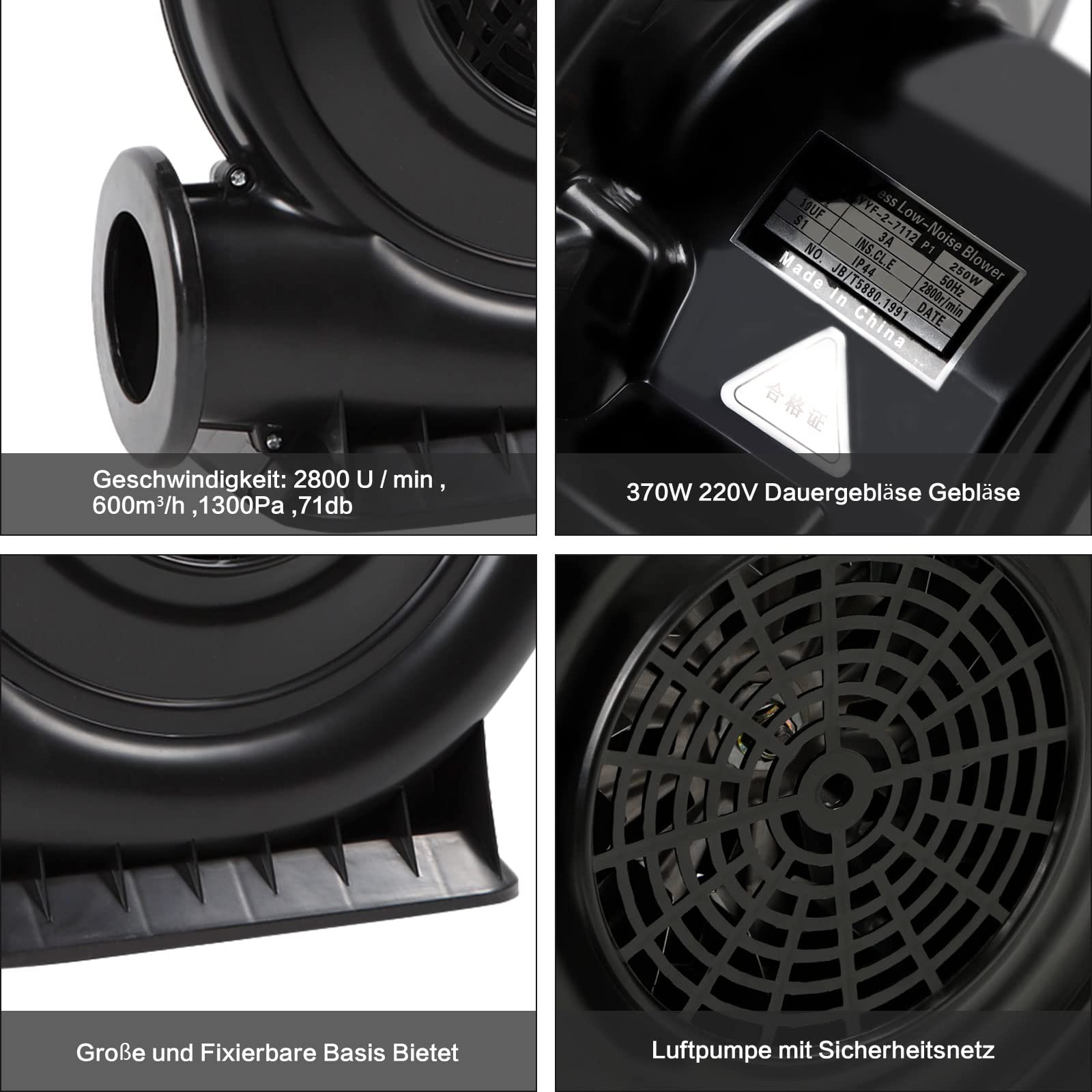 Pompe à air électrique 250 W 220 V - Noir - Souffleur haute pression - 600 m³/h