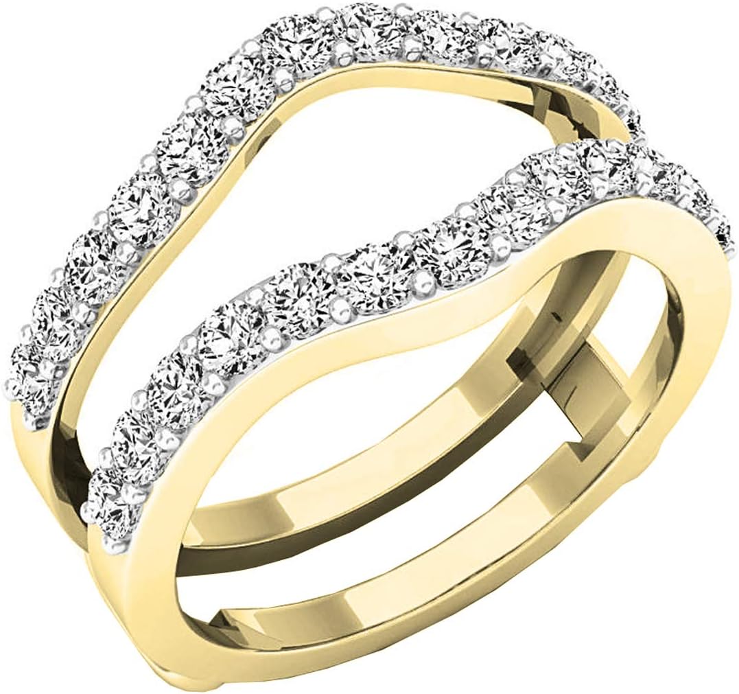 Dazzlingrock Collection 1.60 Cttw 18K Solid Gold Round Lab Grown Diamond Womens Wedding Double Enhancer Guard Ring