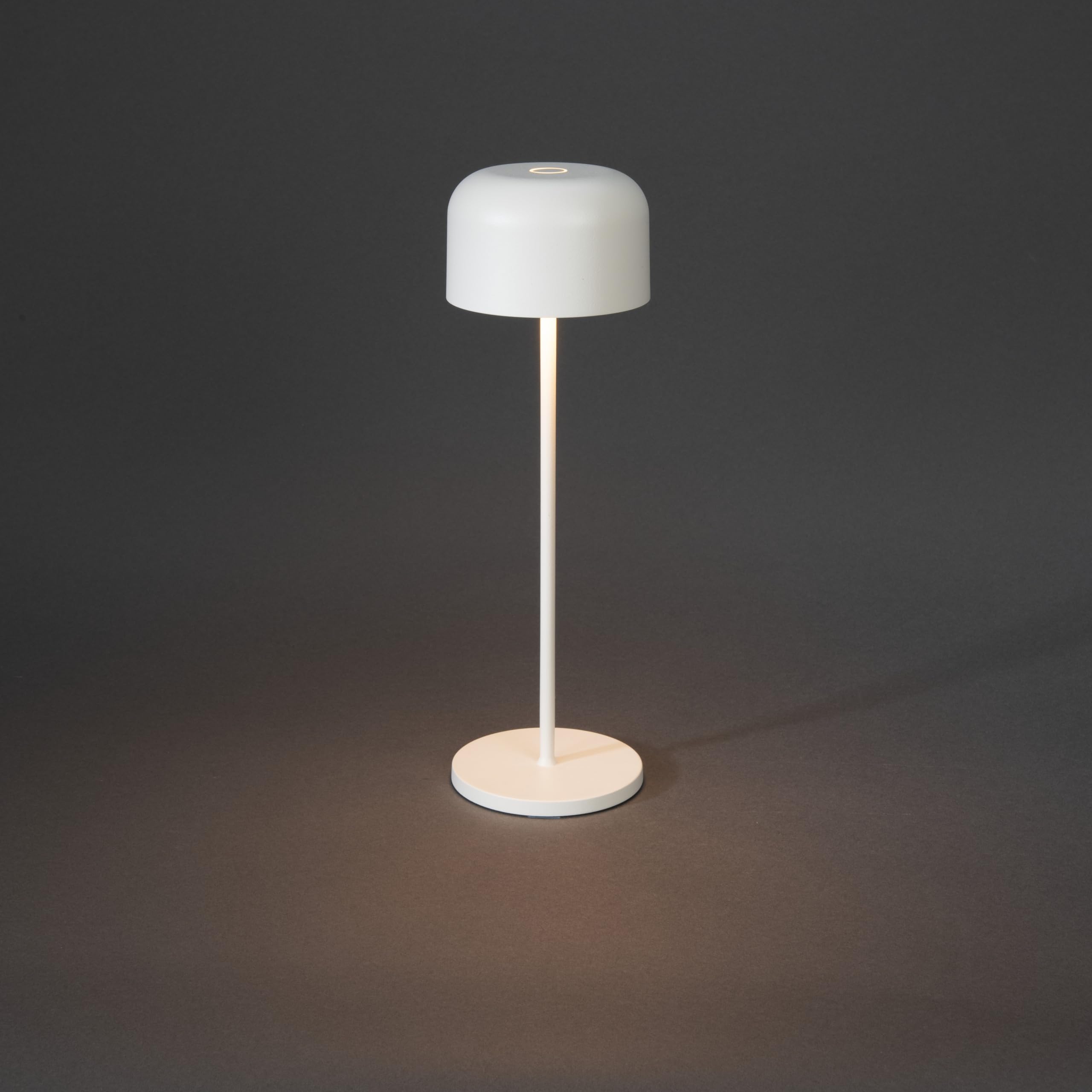 Konstsmide Lámpara de mesa inalámbrica recargable con control táctil y 2 modos de color y base de carga USB incluida, luz alimentada por pilas para uso en interiores o exteriores