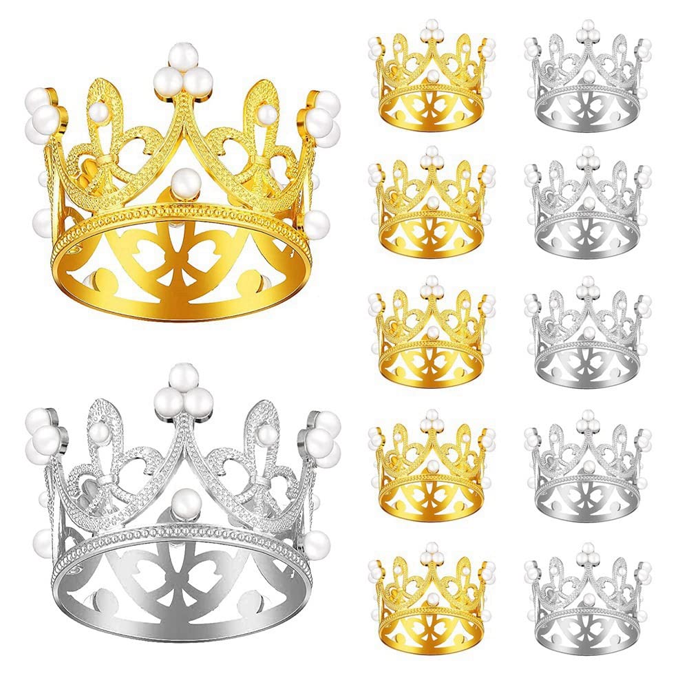 CTRLZS Mini Crown Birthday Cake Topper Gold Silver with Pearl Decor Small Princess Headpiece Baby Crown Cake Decoration