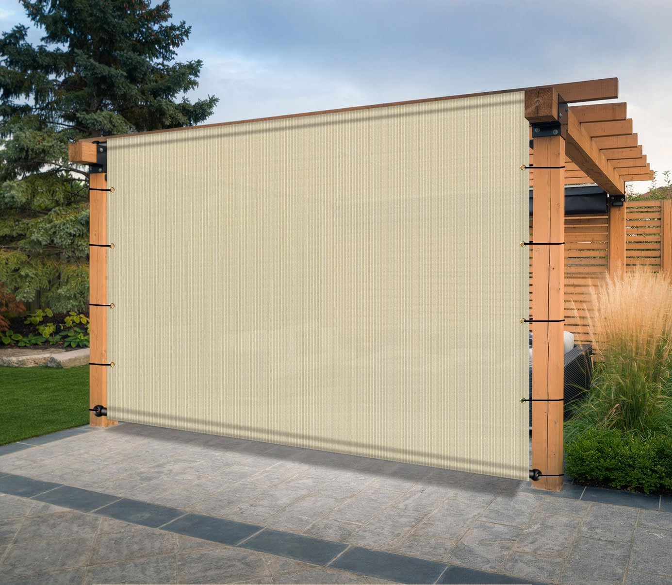 10' x 12' S Universal Pergola Shade Cover Replacement Canopy with Grommets Weighted Rods Permeable for Outdoor Patio Porch Backyard Gazebo Beige