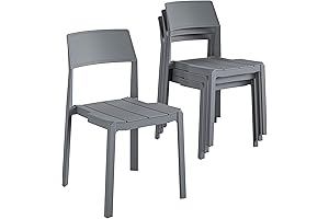 Novogratz Poolside Collection, Chandler Stackable Resin Chairs for Outdoor, 4-Pack, Charcoal