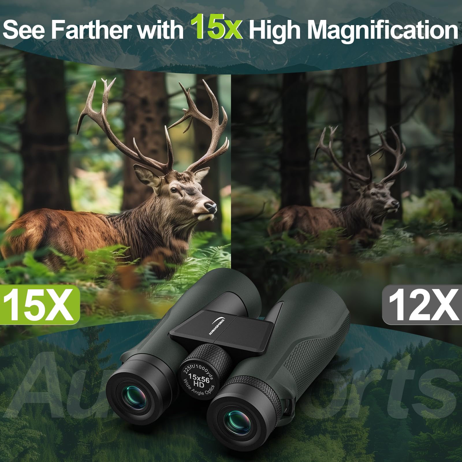 Amazon | 15 x 56 双眼鏡 大人用 ハイパワー - Aurosports HD